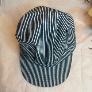 Conductor Hat made in USA Striped Blue and White Cap